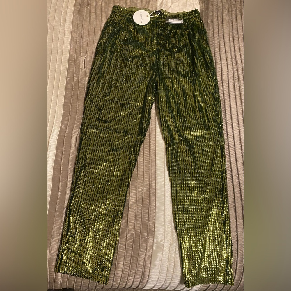 Boohoo - NEW - TALL SEQUIN HIGH WAIST PANTS. Size US 12. COLOR: OLIVE - Picture 6 of 6